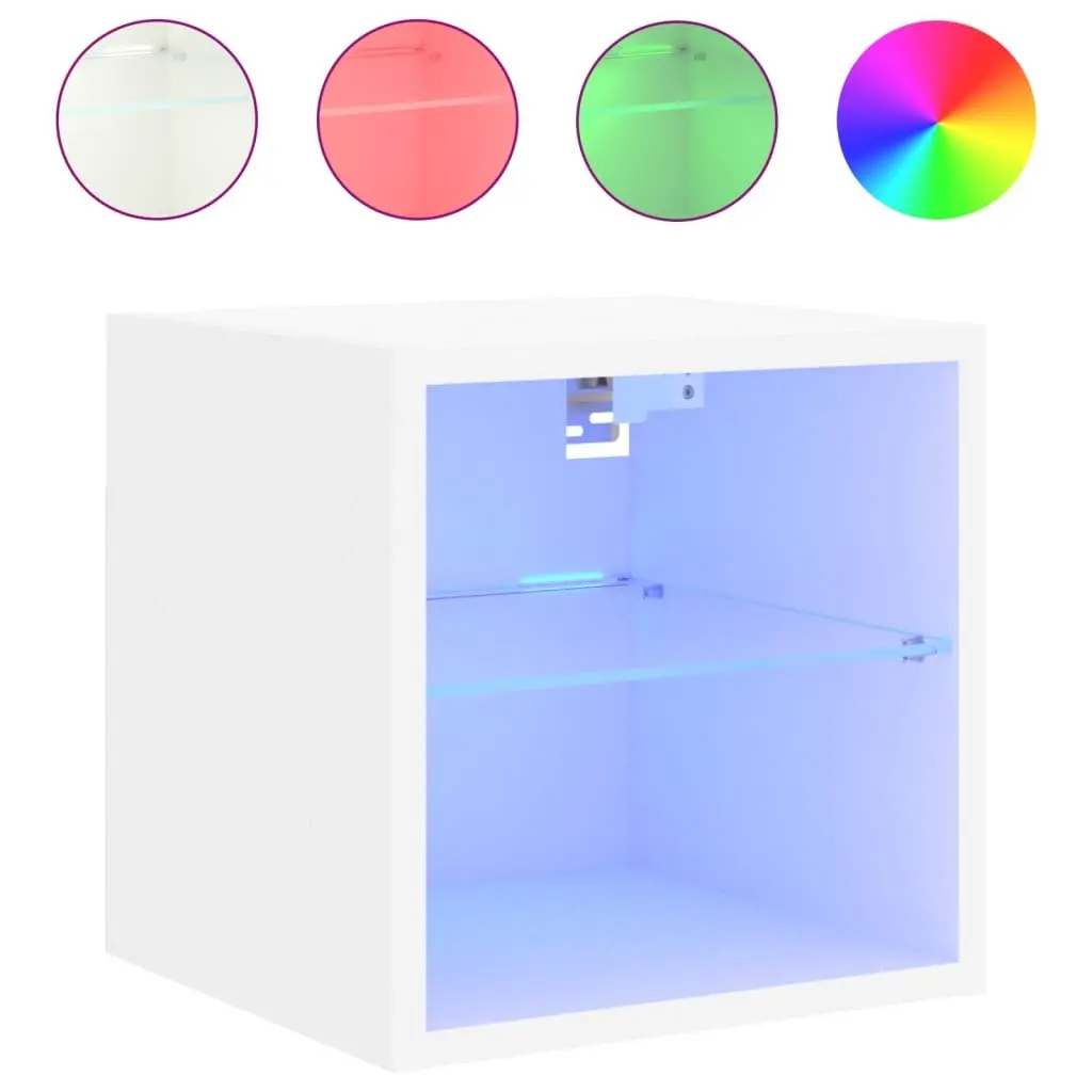 TV Wall Cabinet with RGB LED Lights White Floating Storage Unit Shelf