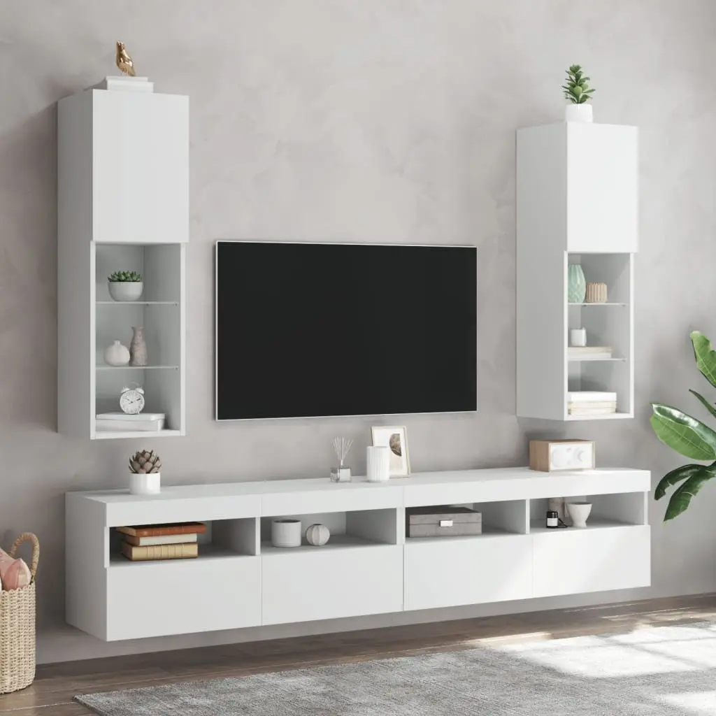TV Cabinet RGB LED Lights Wall-Mounted Media Unit Storage White 30.5 x 30 x 102 cm