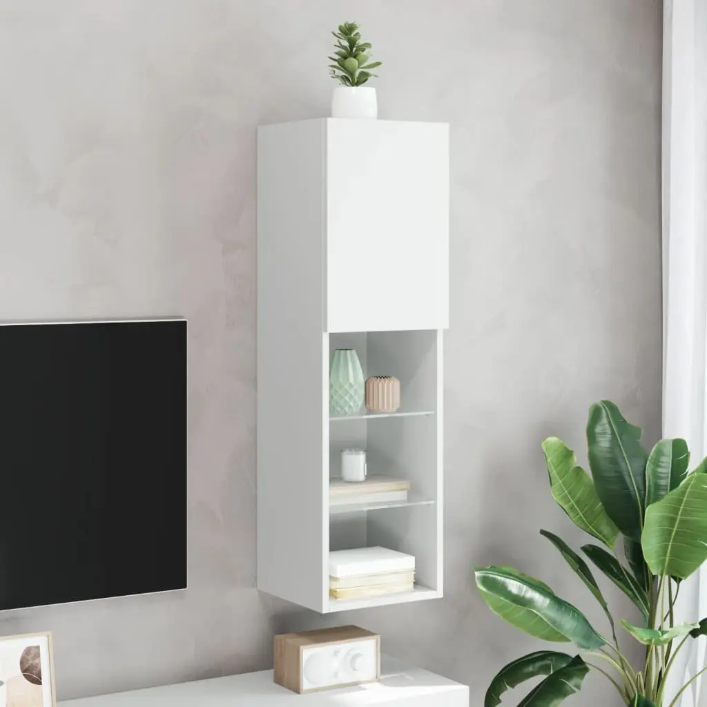 TV Cabinet RGB LED Lights Wall-Mounted Media Unit Storage White 30.5 x 30 x 102 cm