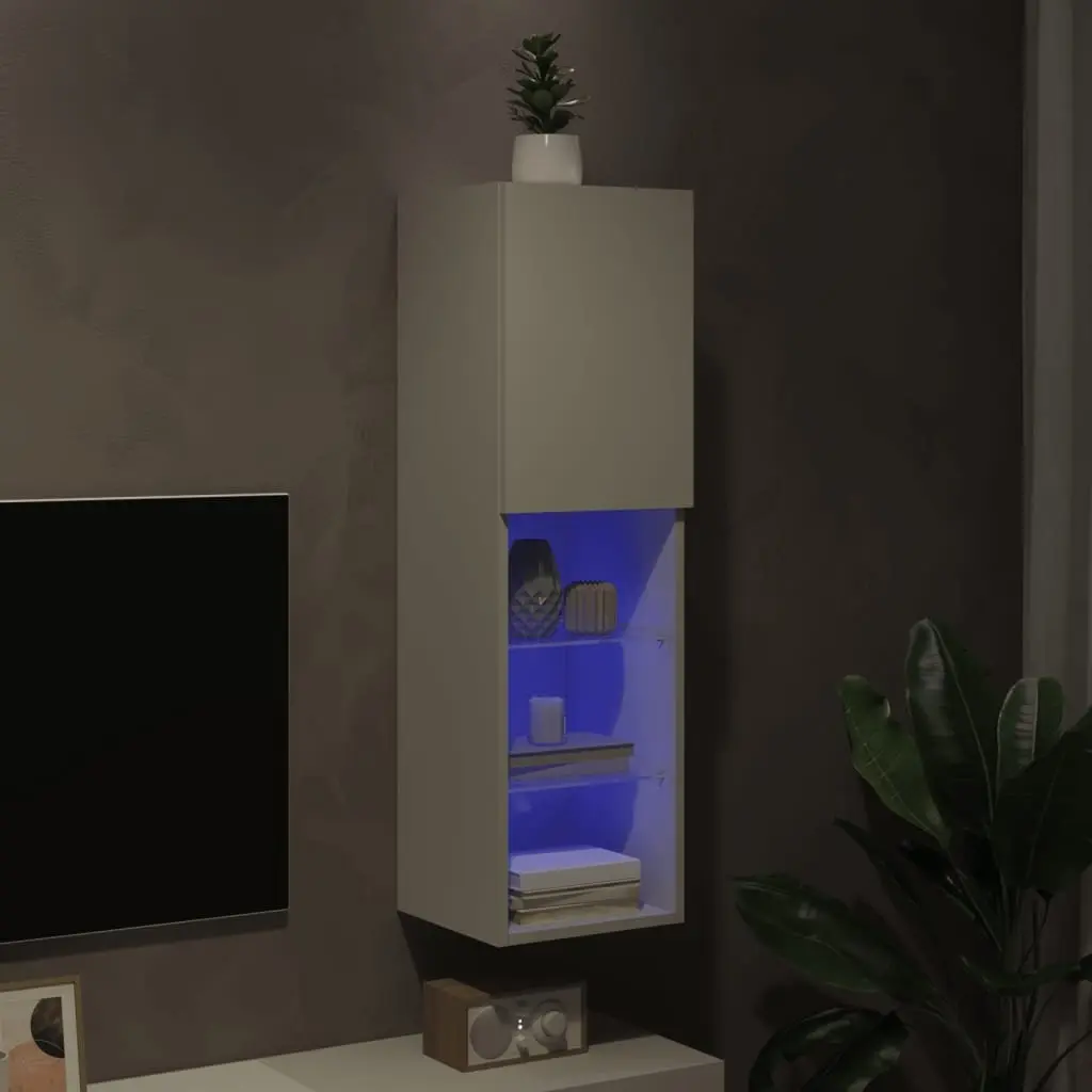 TV Cabinet RGB LED Lights Wall-Mounted Media Unit Storage White 30.5 x 30 x 102 cm