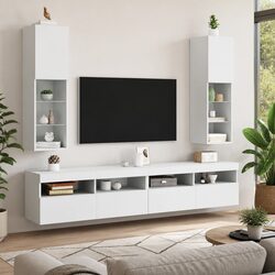 Warm and Practical Wall-Mounted TV Cabinet with LED Lights