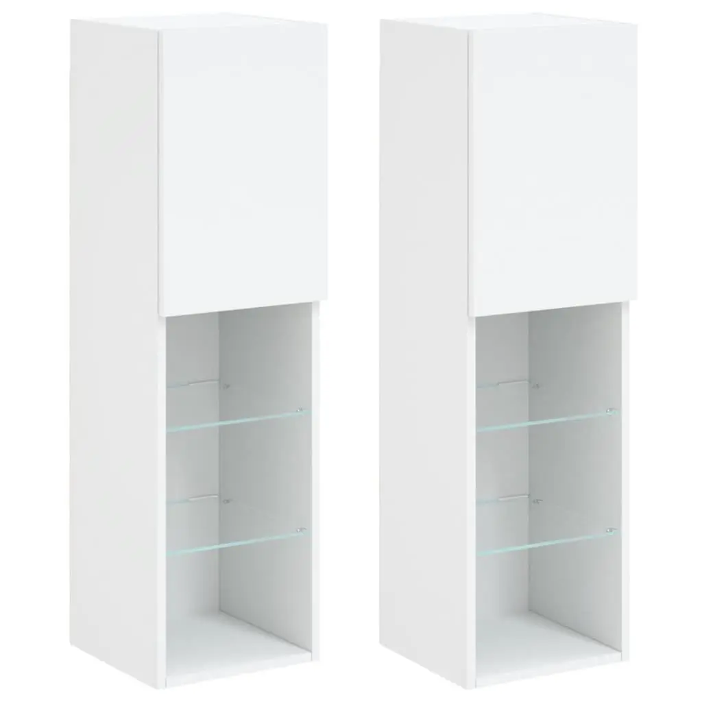 TV Cabinet RGB LED Lights Wall-Mounted Storage Unit White 30.5x30x102cm 2 Piece