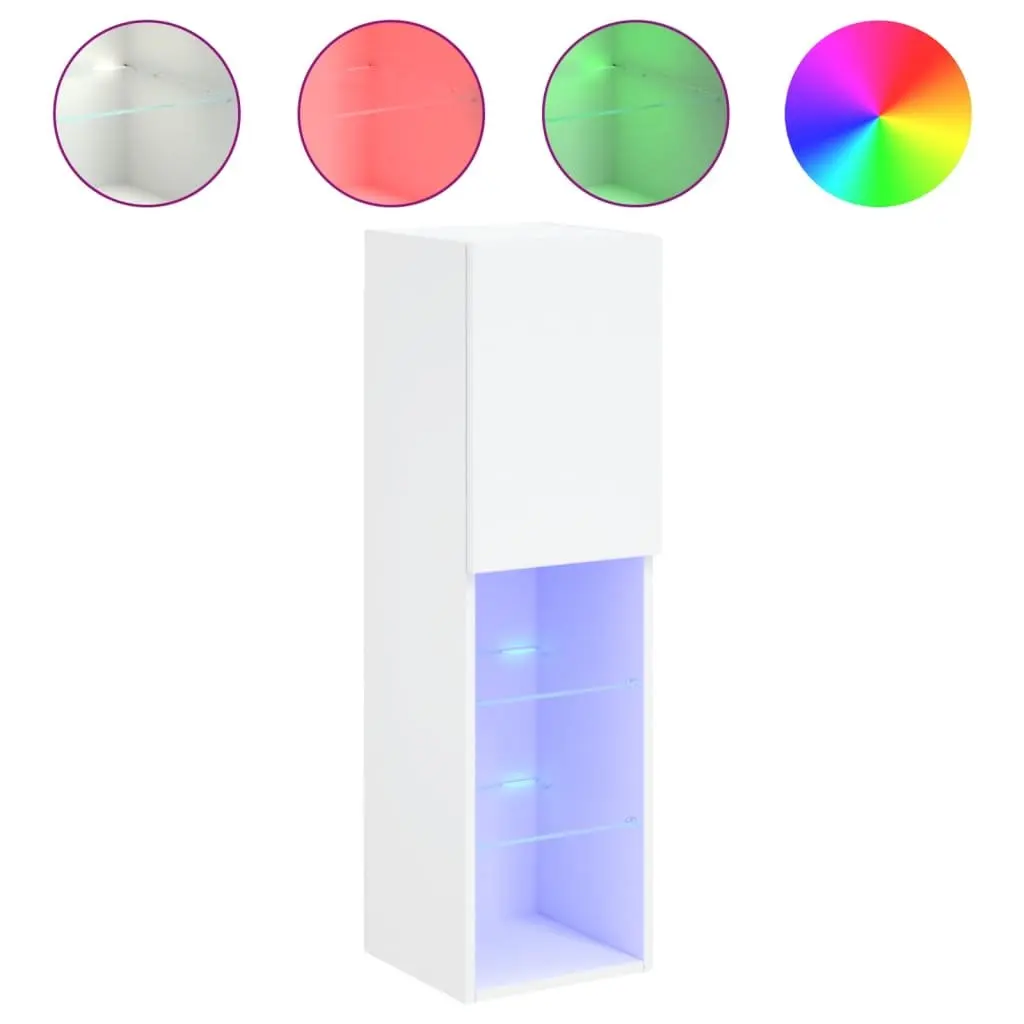 TV Cabinet RGB LED Lights Wall-Mounted Storage Unit White 30.5x30x102cm 2 Piece