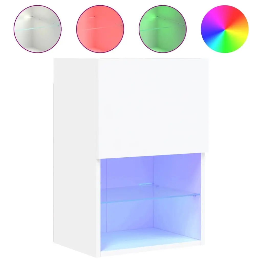 TV Cabinet Media Storage Unit Wall-Mounted 40.5 x 30 x 60 cm White RGB LED Lights 2 Piece