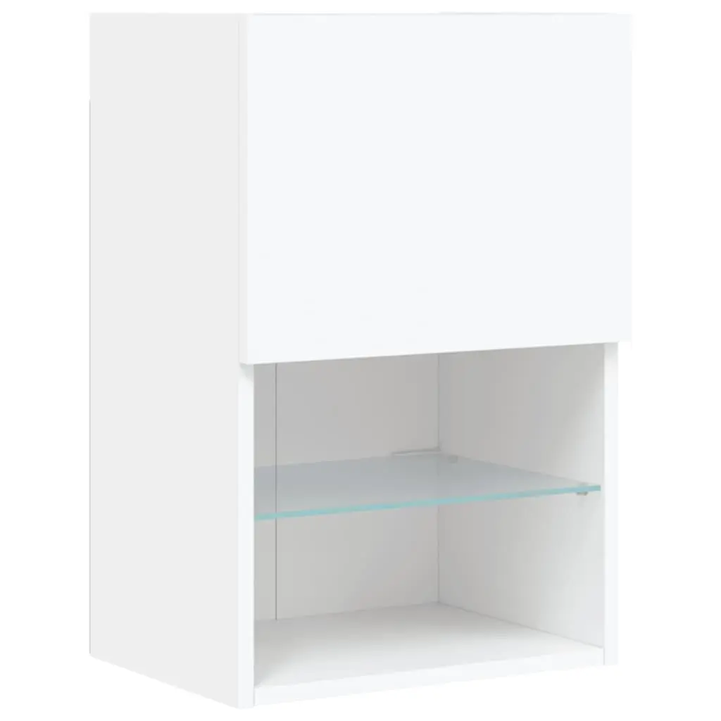 TV Cabinet Media Storage Unit Wall-Mounted 40.5 x 30 x 60 cm White RGB LED Lights 2 Piece
