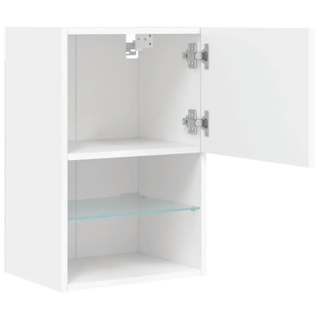 TV Cabinet Media Storage Unit Wall-Mounted 40.5 x 30 x 60 cm White RGB LED Lights 2 Piece