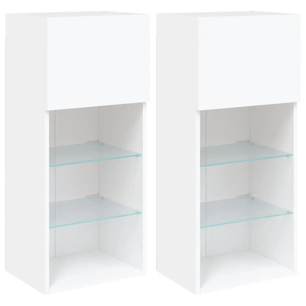 TV Cabinets RGB LED Lights Wall-Mounted Storage Units 40.5x30x90cm White Set of 2