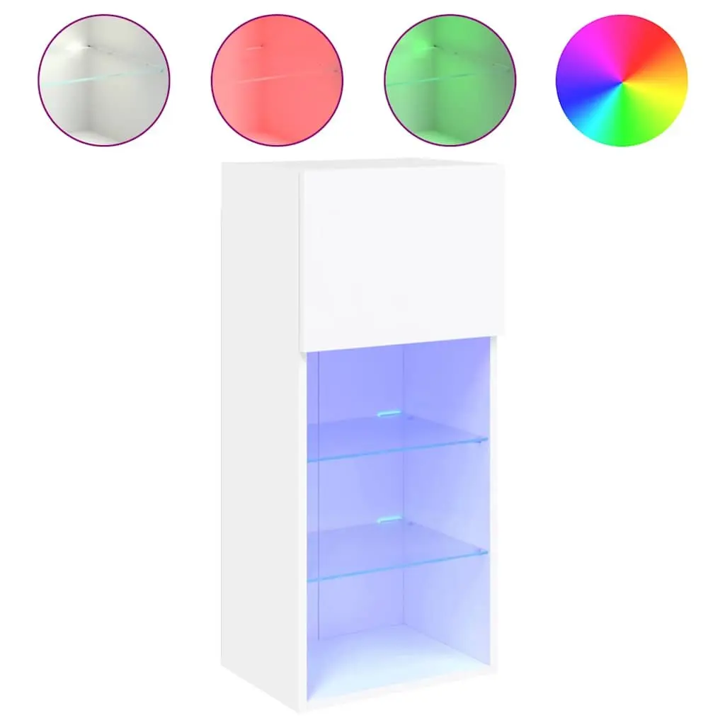 TV Cabinets RGB LED Lights Wall-Mounted Storage Units 40.5x30x90cm White Set of 2