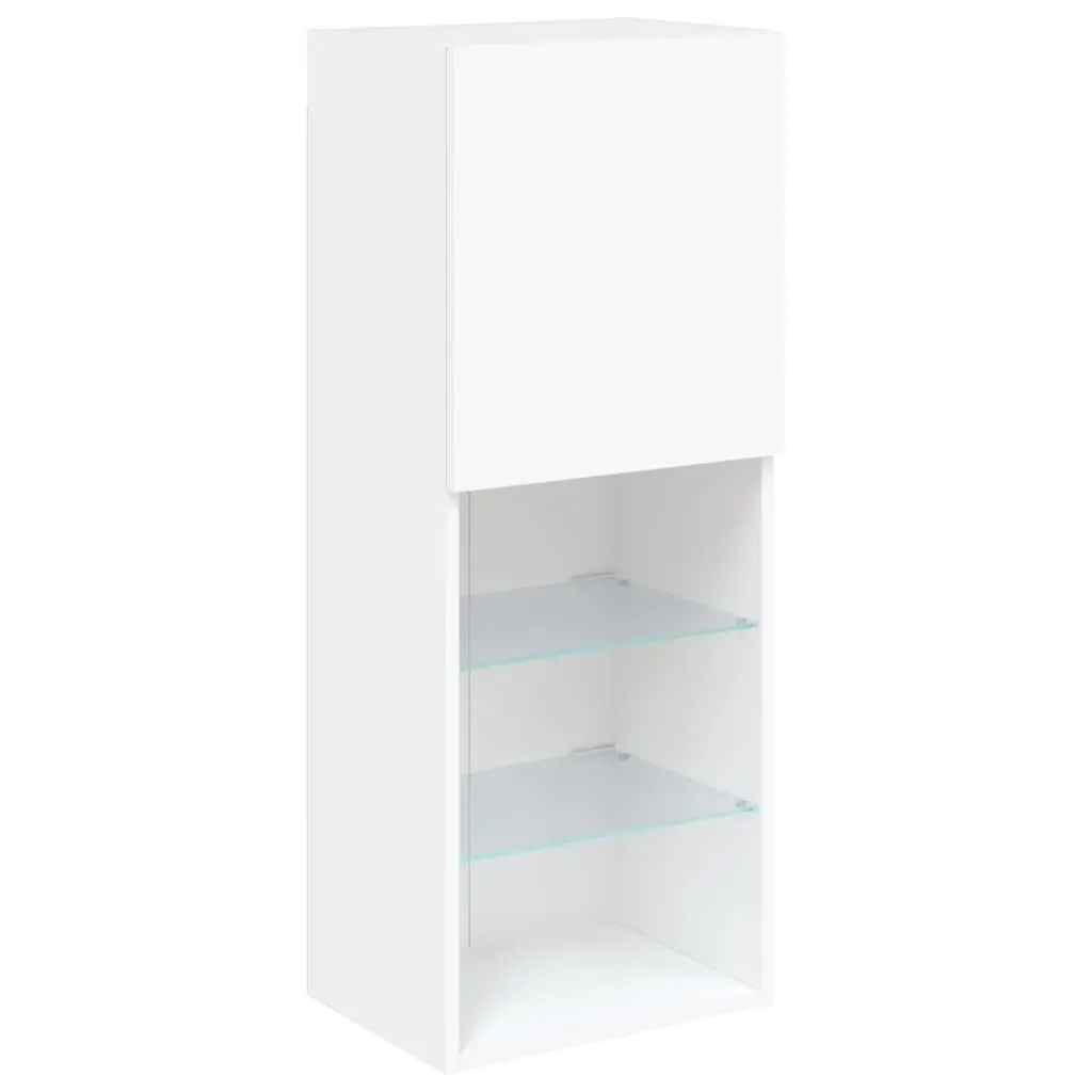 TV Cabinet with RGB LED Lights White Wall-Mounted Entertainment Unit Storage