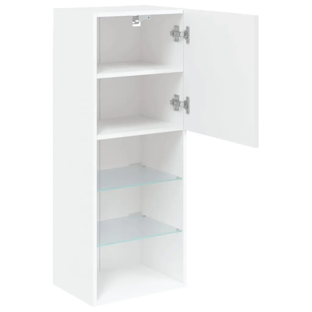 TV Cabinet with RGB LED Lights White Wall-Mounted Entertainment Unit Storage
