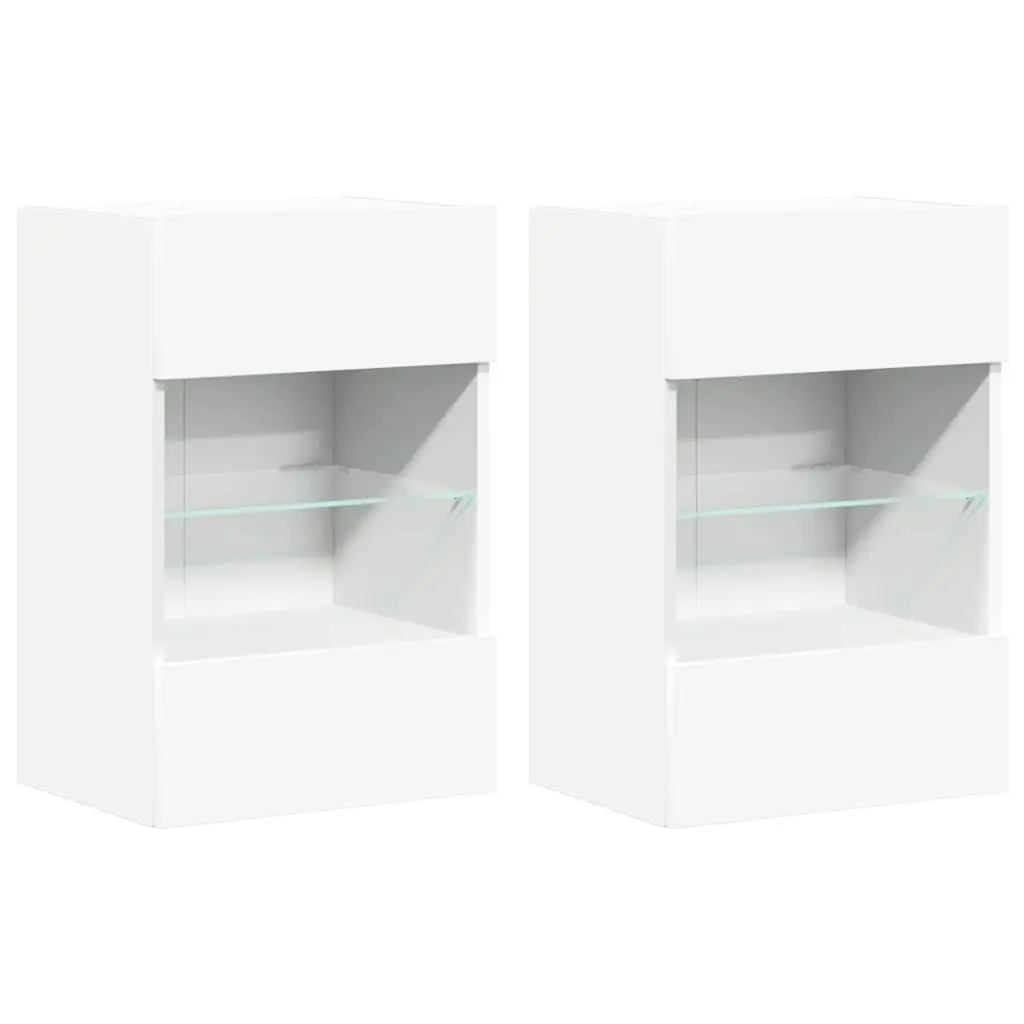White Wall Cabinets with LED Lighting for Storage