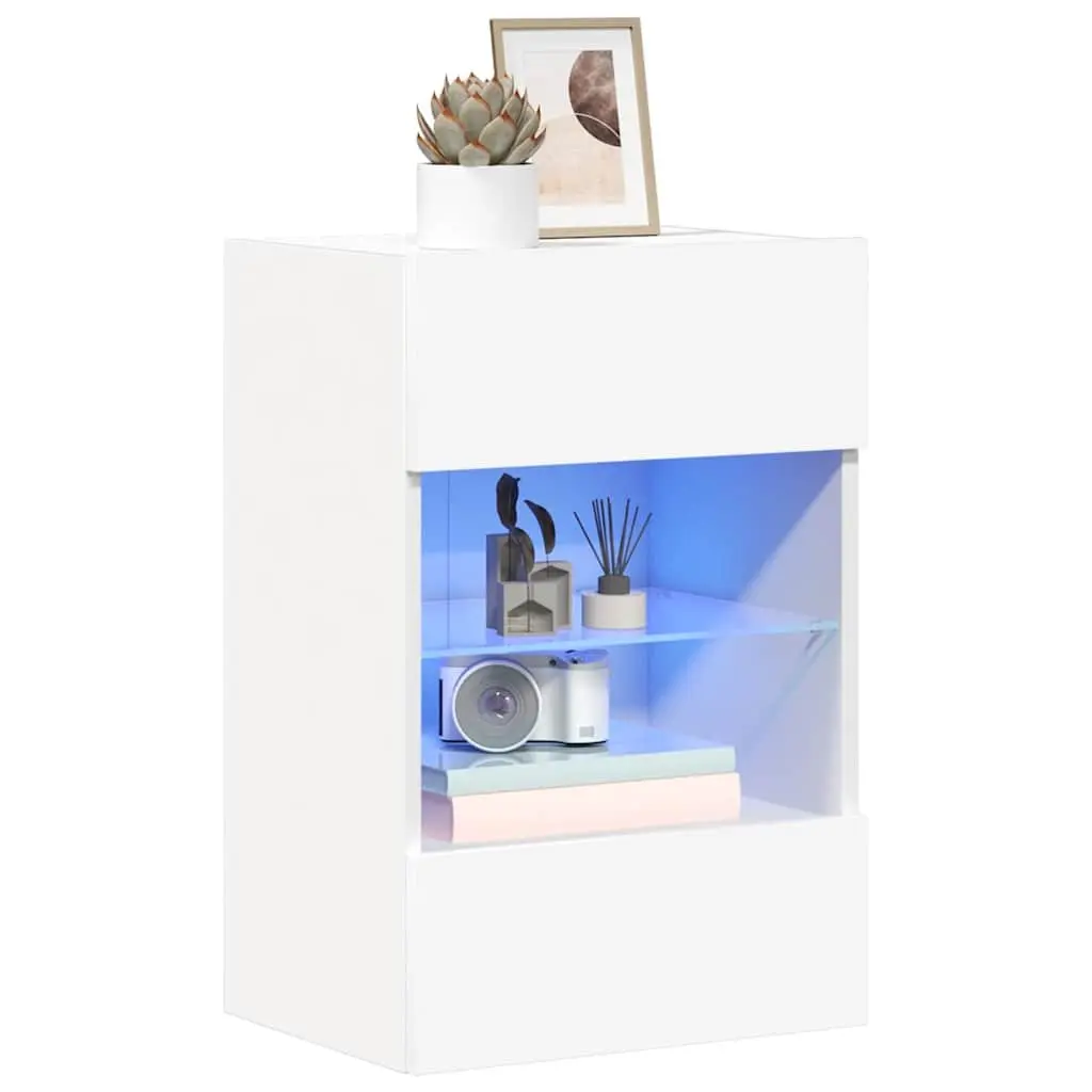 White Wall Cabinets with LED Lighting for Storage
