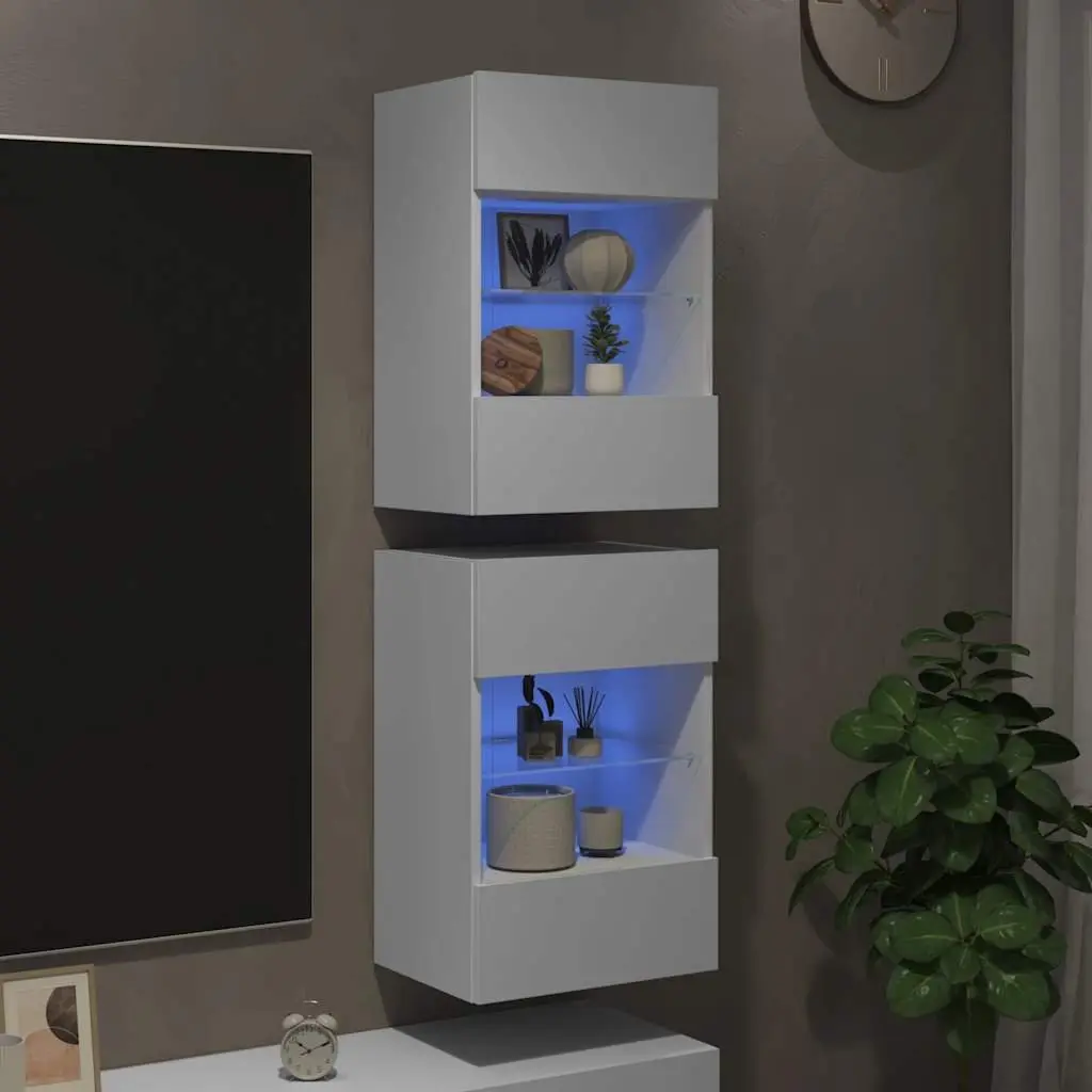 White Wall Cabinets with LED Lighting for Storage