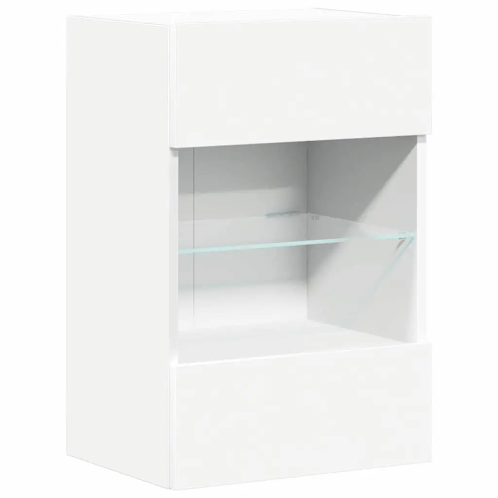 White Wall Cabinets with LED Lighting for Storage