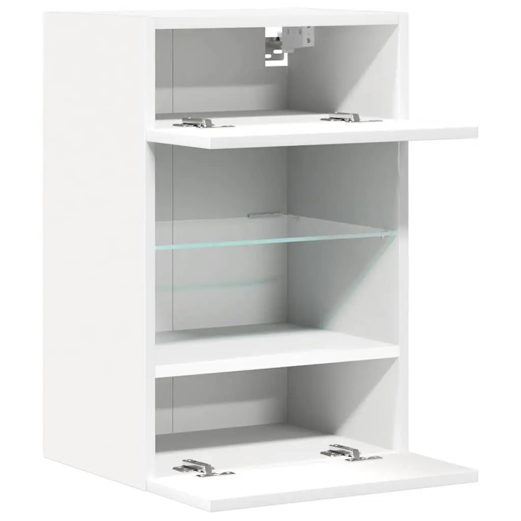 White Wall Cabinets with LED Lighting for Storage