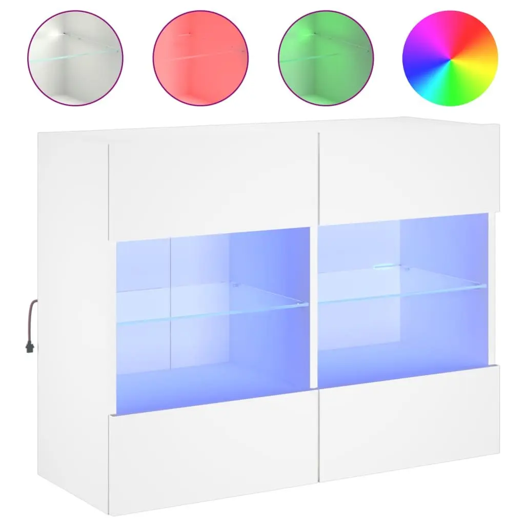 TV Wall Cabinet RGB LED Lights Wall-Mounted Media Storage Unit 78.5 x 30 x 60.5 cm White