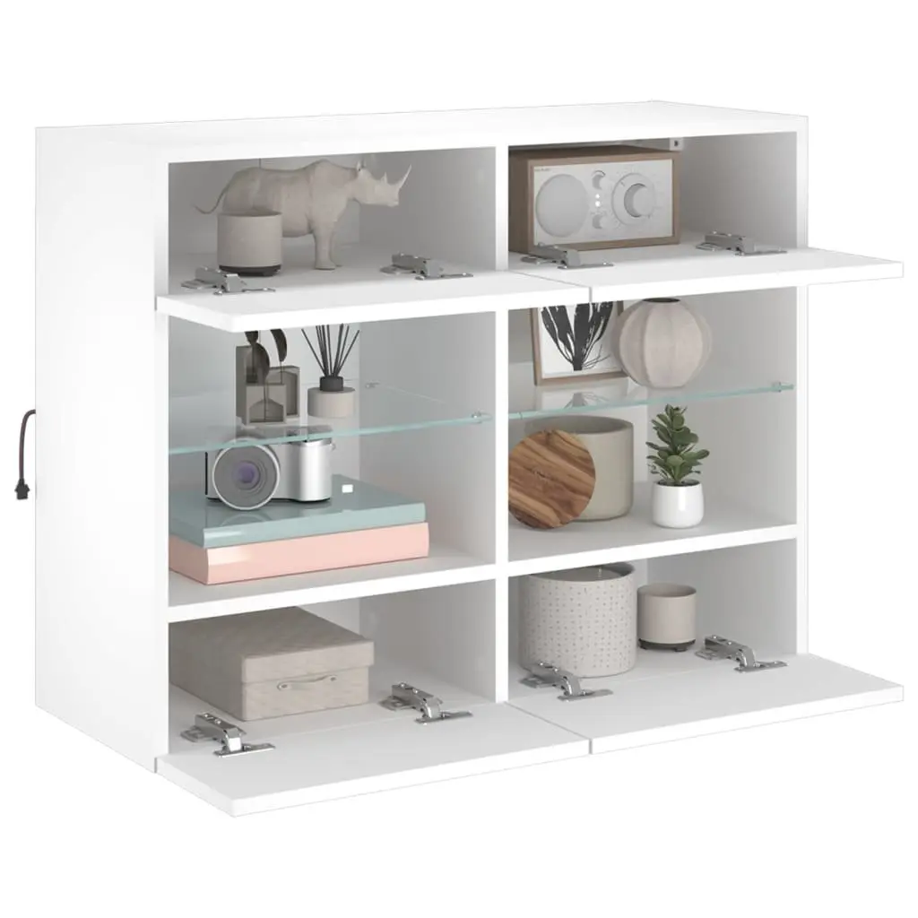 TV Wall Cabinet RGB LED Lights Wall-Mounted Media Storage Unit 78.5 x 30 x 60.5 cm White