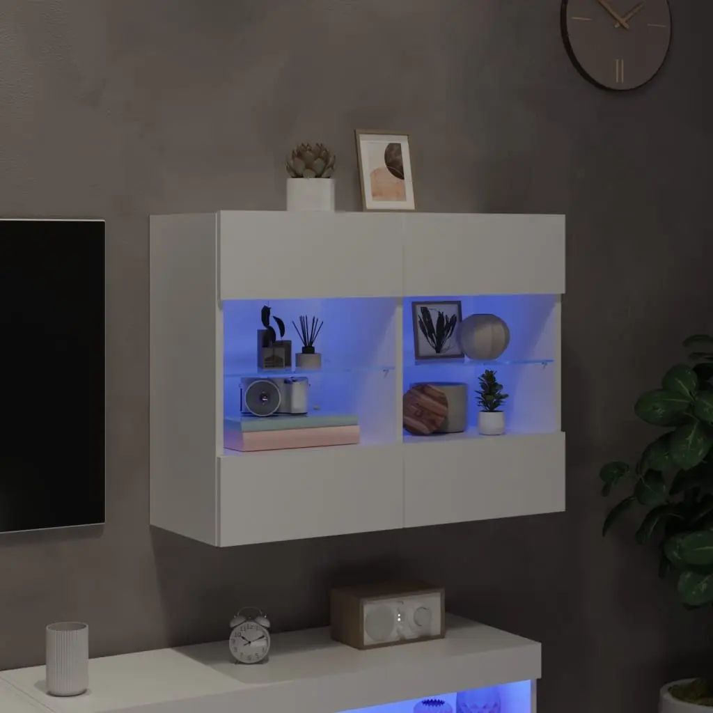 TV Wall Cabinet RGB LED Lights Wall-Mounted Media Storage Unit 78.5 x 30 x 60.5 cm White
