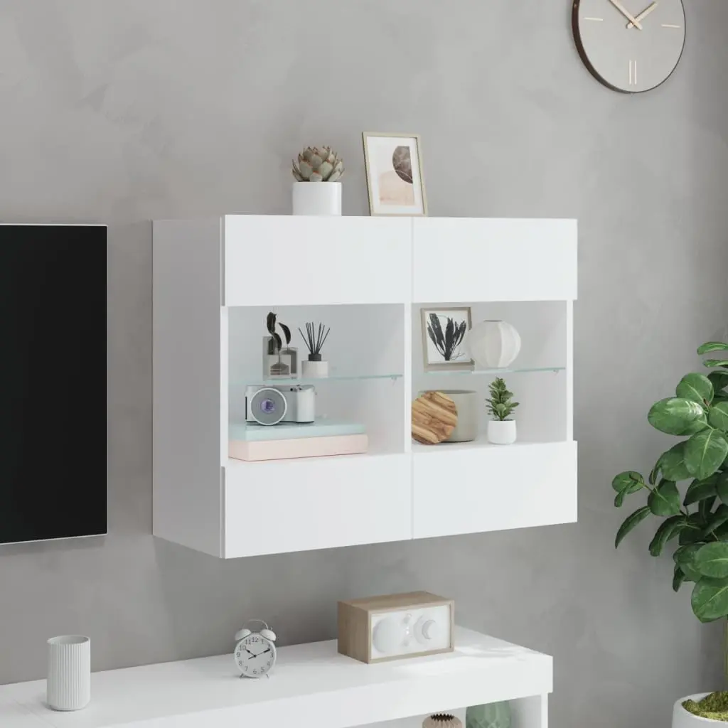 TV Wall Cabinet RGB LED Lights Wall-Mounted Media Storage Unit 78.5 x 30 x 60.5 cm White