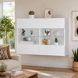 Reliable White TV Wall Cabinet with LED Features