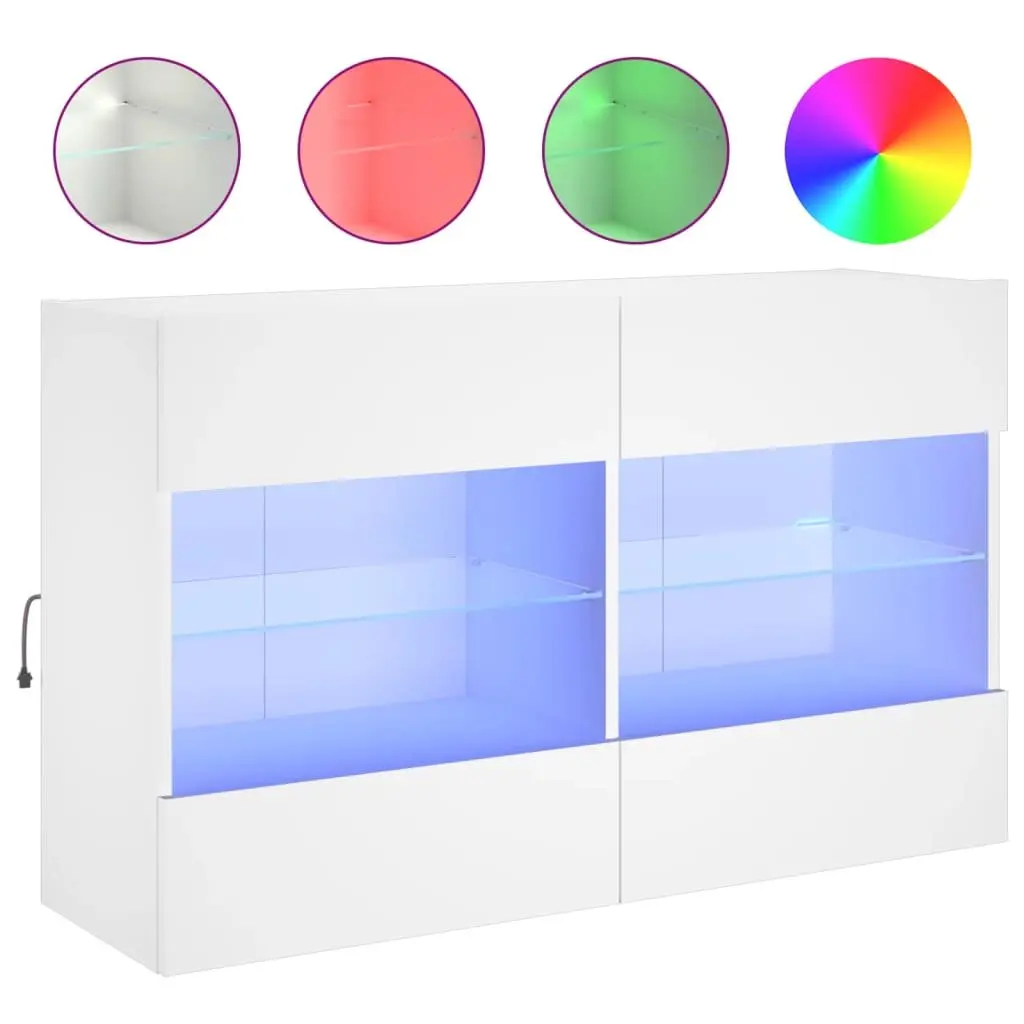 TV Wall Cabinet with RGB LED Lights Media Storage Unit White Floating Shelves