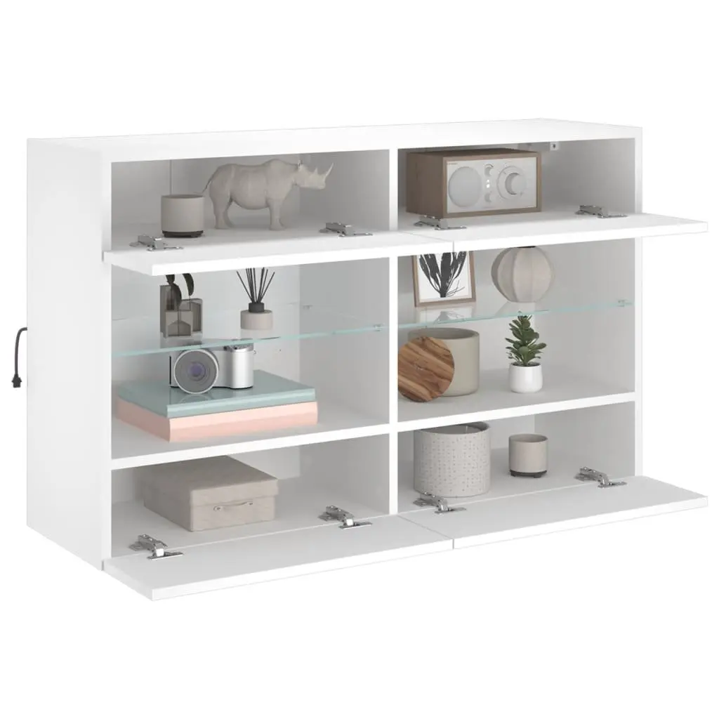 TV Wall Cabinet with RGB LED Lights Media Storage Unit White Floating Shelves