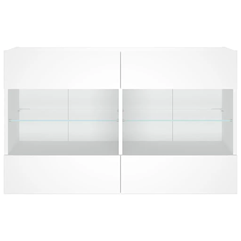 TV Wall Cabinet with RGB LED Lights Media Storage Unit White Floating Shelves