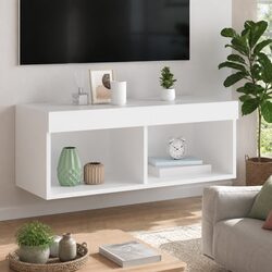 Durable TV Cabinet with Integrated RGB LED Lights in White