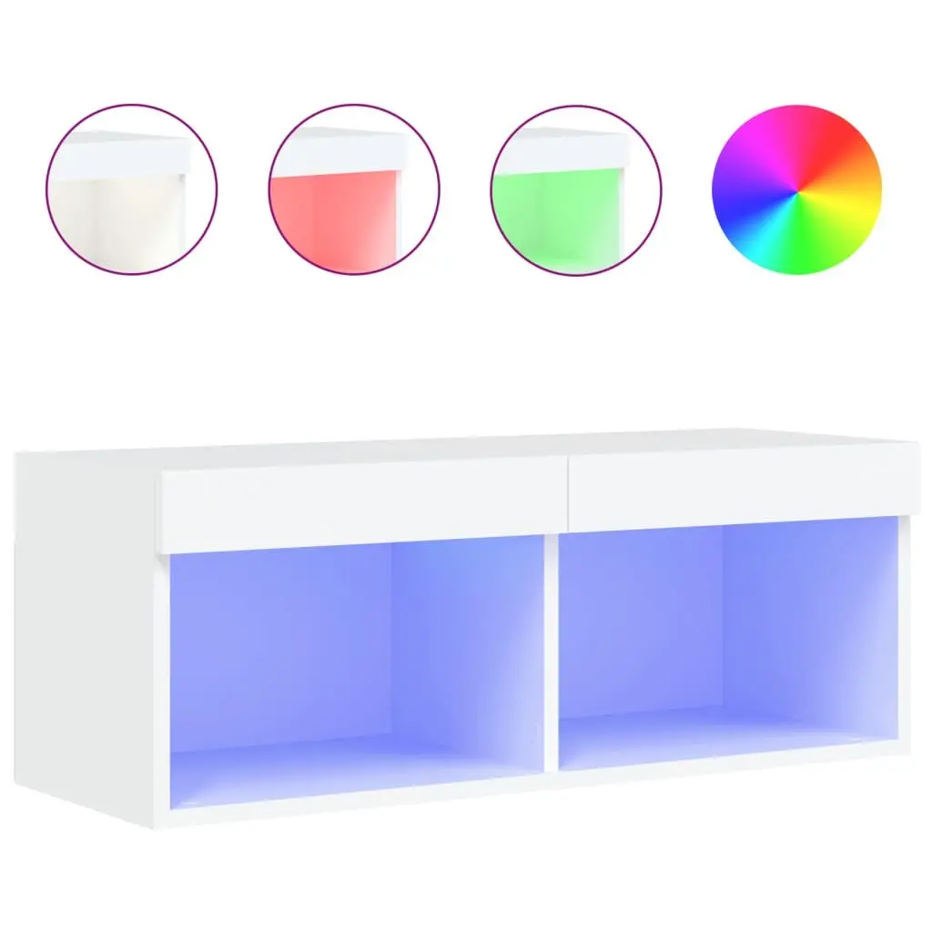 TV Cabinet Media Storage Unit Wall-Mounted 80x30x30cm White RGB LED Lights