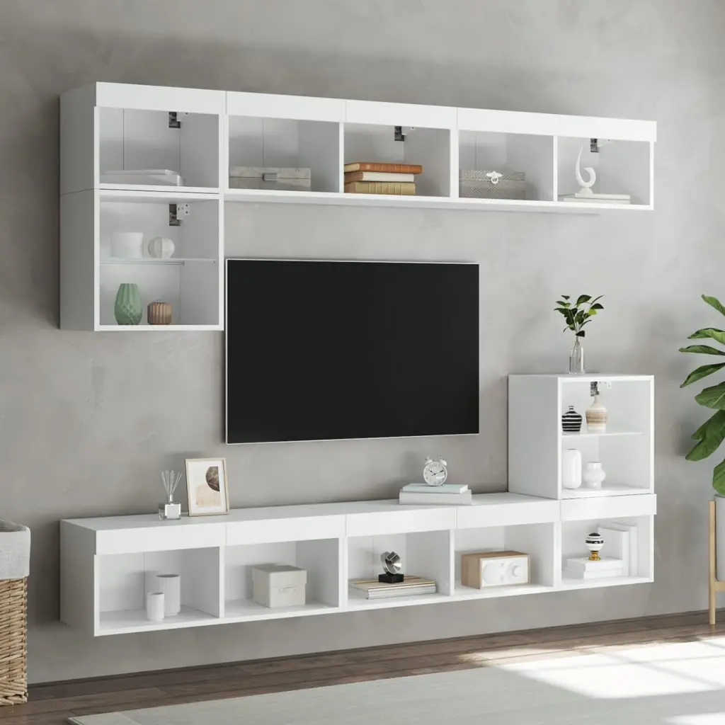 TV Cabinet Media Storage Unit Wall-Mounted 80x30x30cm White RGB LED Lights