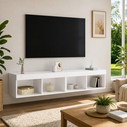 Practical White TV Cabinet Set with LED Lights, Value for Money