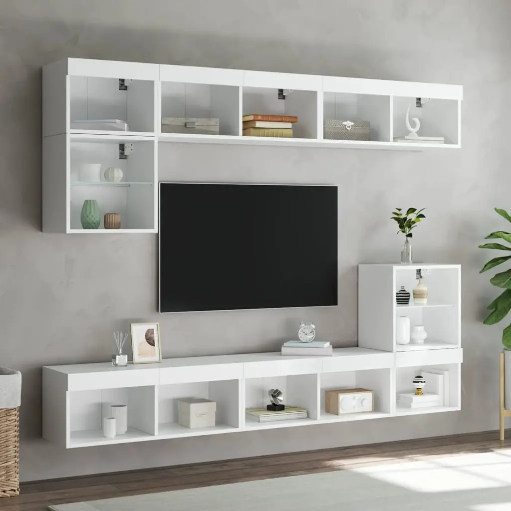TV Cabinet with RGB LED Lights Wall-Mounted White Storage Unit 80x30x30cm Set