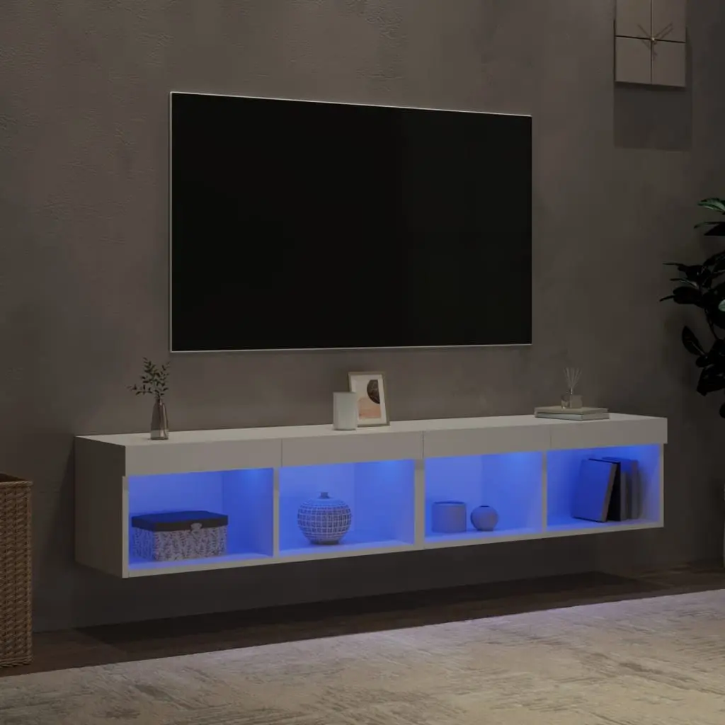 TV Cabinet with RGB LED Lights Wall-Mounted White Storage Unit 80x30x30cm Set