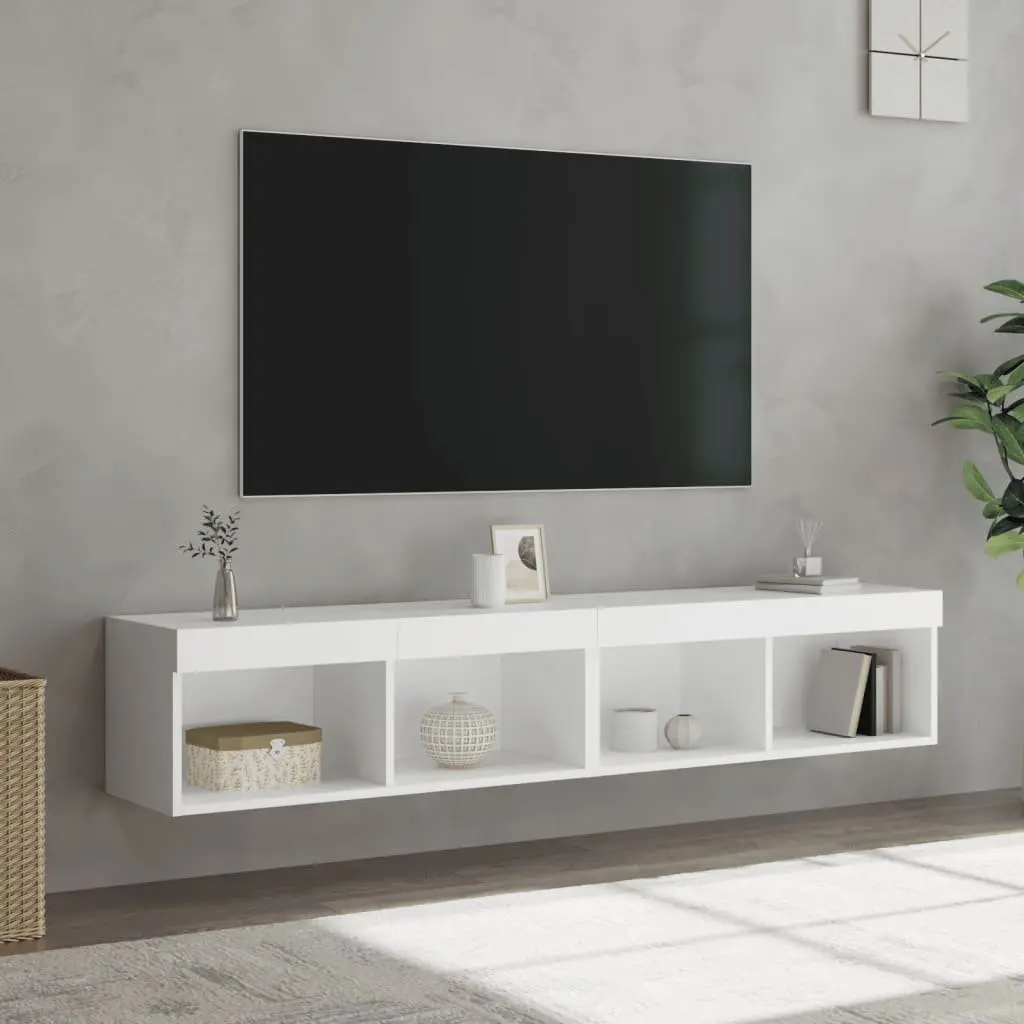 TV Cabinet with RGB LED Lights Wall-Mounted White Storage Unit 80x30x30cm Set