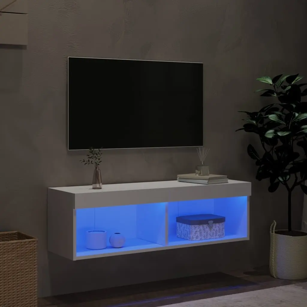 TV Cabinet with Ample Storage and LED Lights