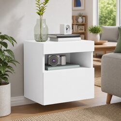 Practical White TV Wall Cabinets with RGB LED Lights - 2 Units