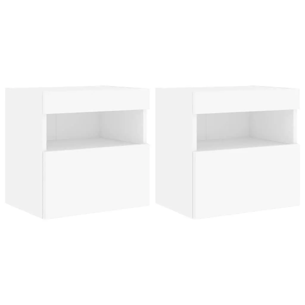 TV Wall Cabinets with RGB LED Lights 2pc White Floating Storage Unit