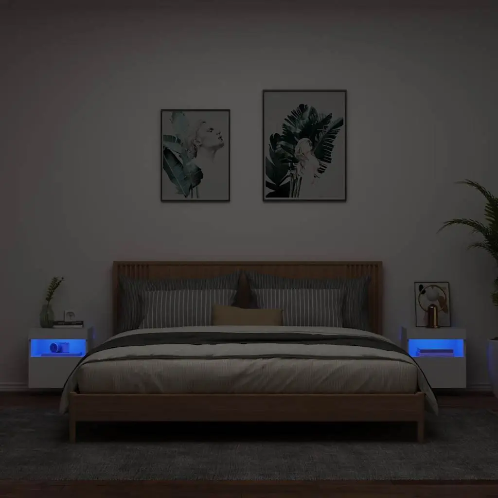 TV Wall Cabinets with RGB LED Lights 2pc White Floating Storage Unit