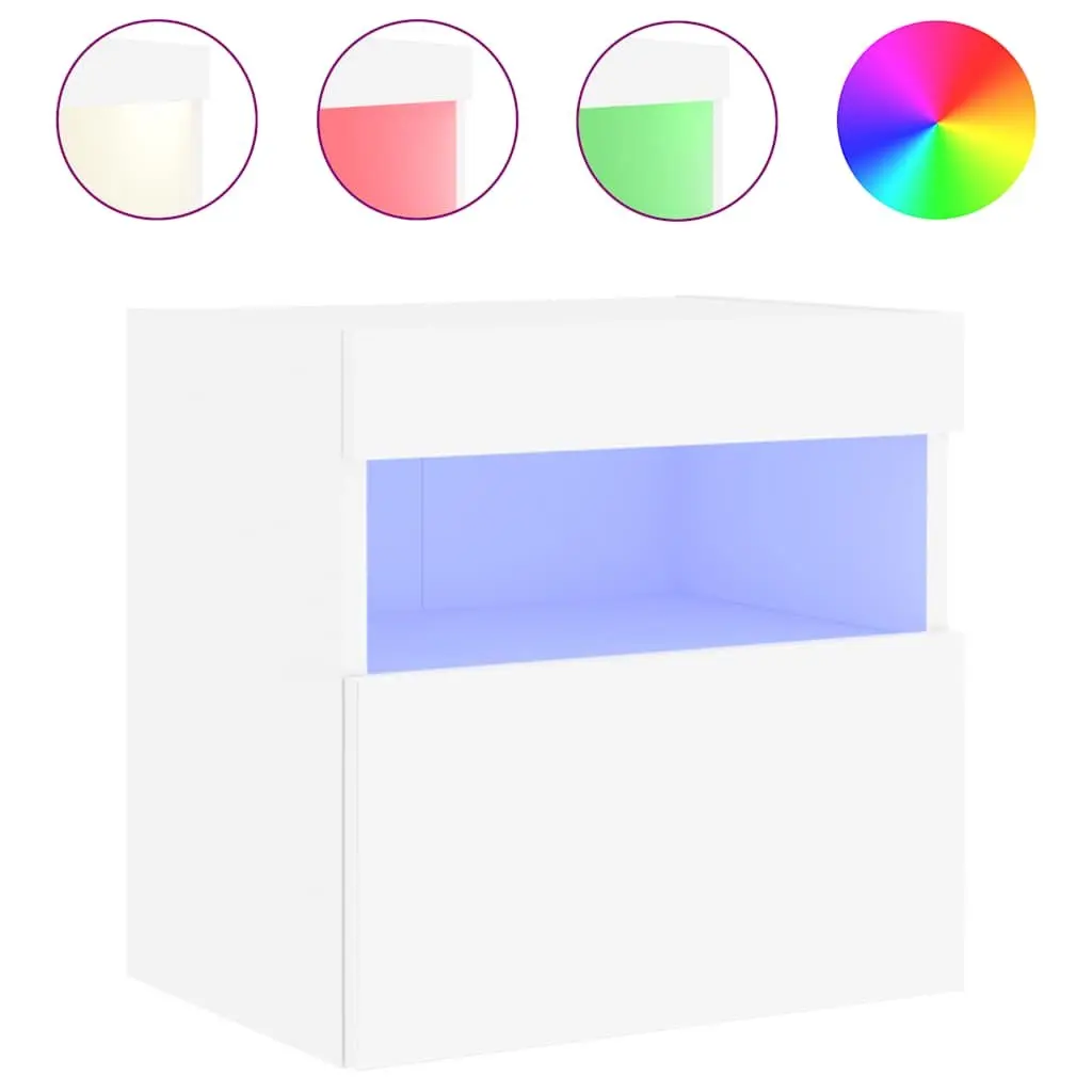 TV Wall Cabinets with RGB LED Lights 2pc White Floating Storage Unit