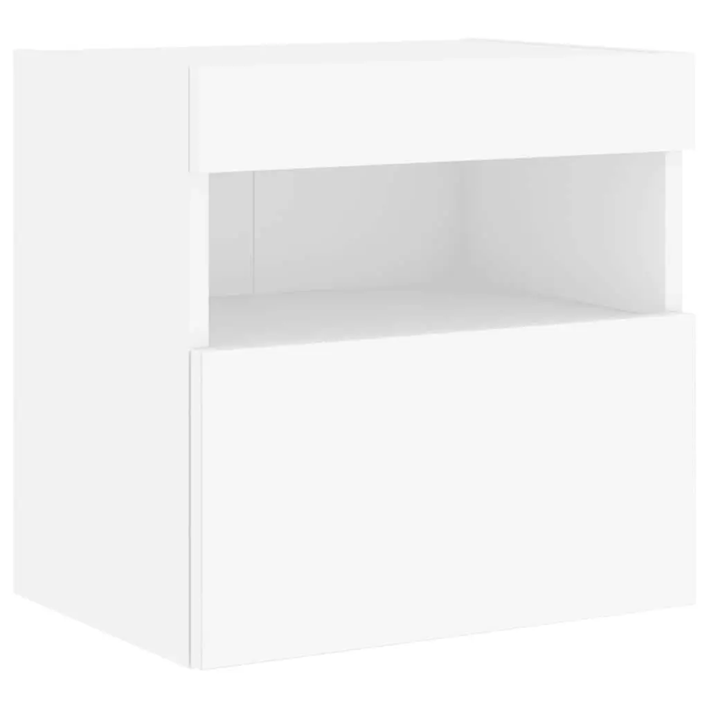 TV Wall Cabinets with RGB LED Lights 2pc White Floating Storage Unit