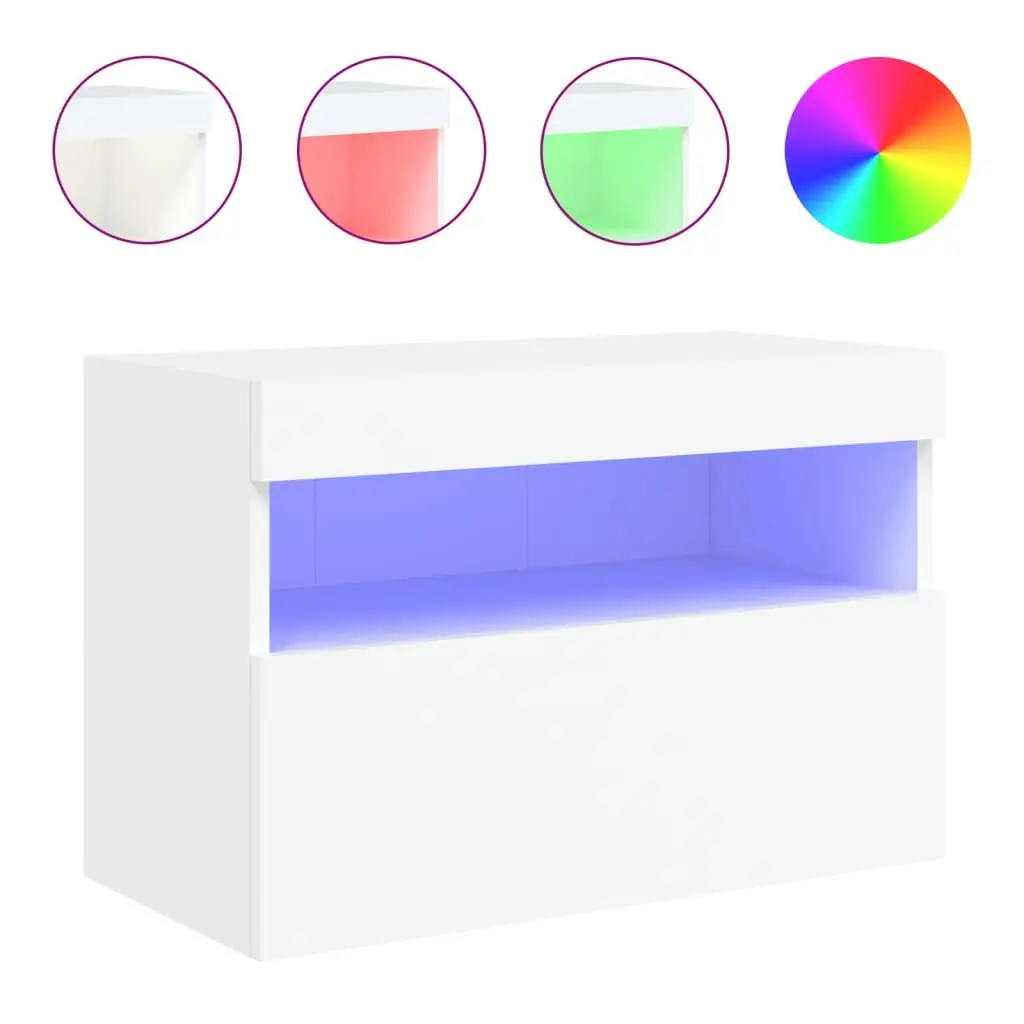 Floating TV Cabinet in White with LED Lights