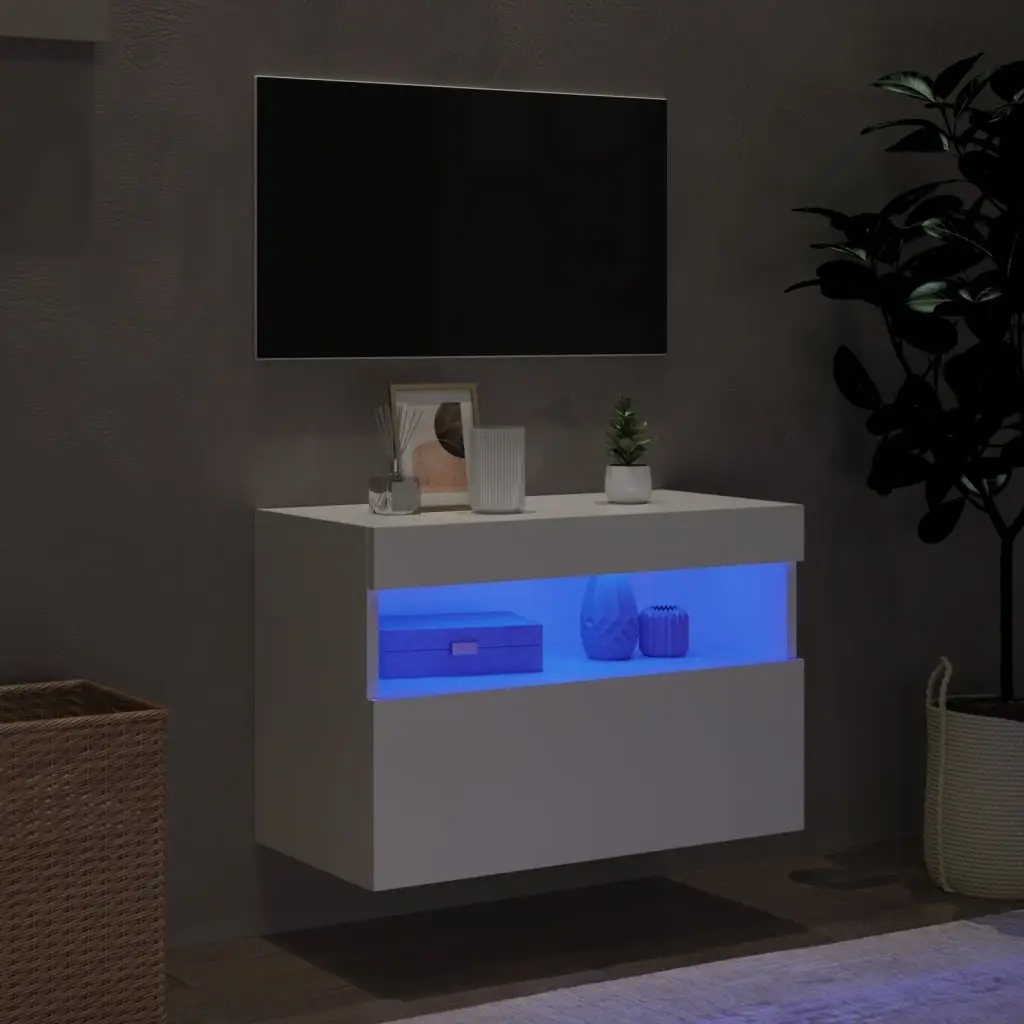 Floating TV Cabinet in White with LED Lights