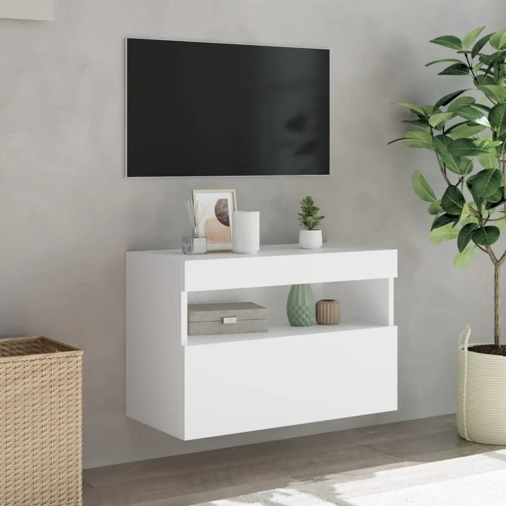 Floating TV Cabinet in White with LED Lights