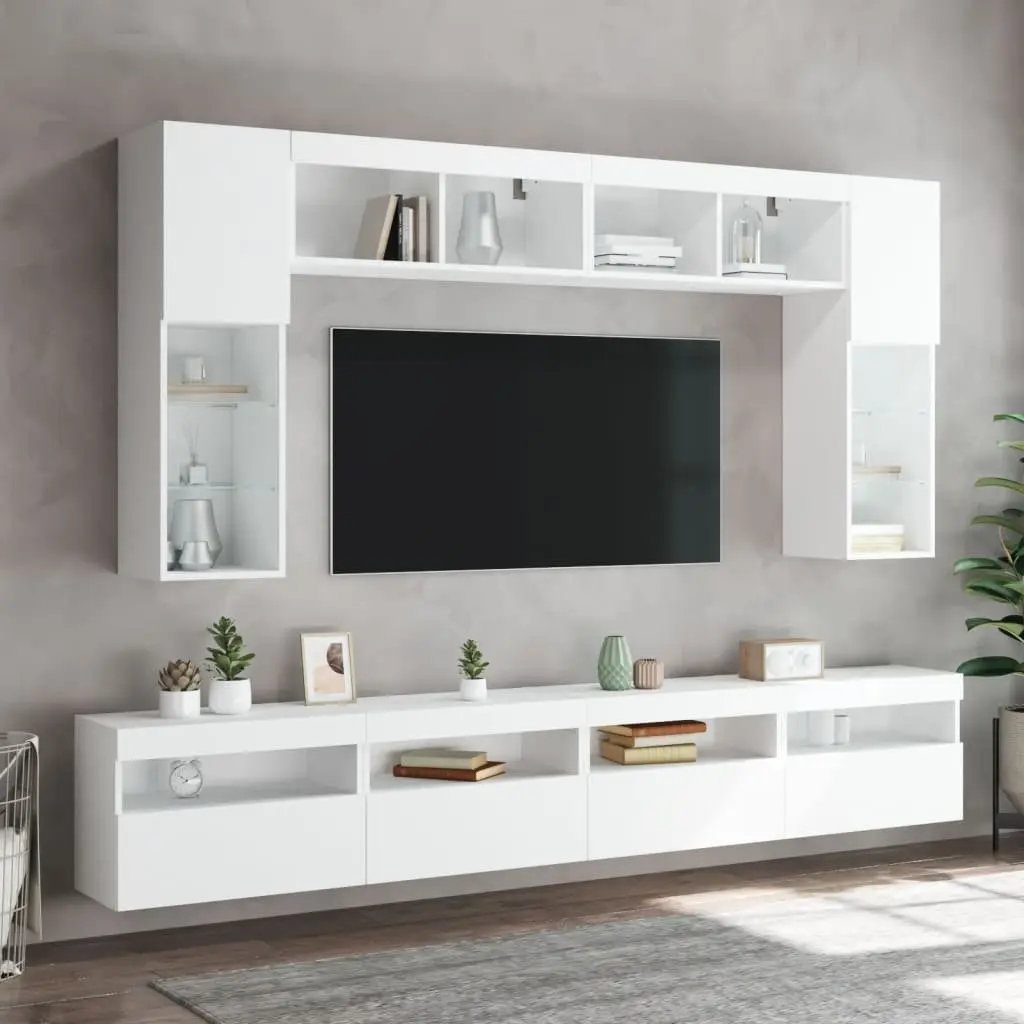 Floating TV Cabinet in White with LED Lights