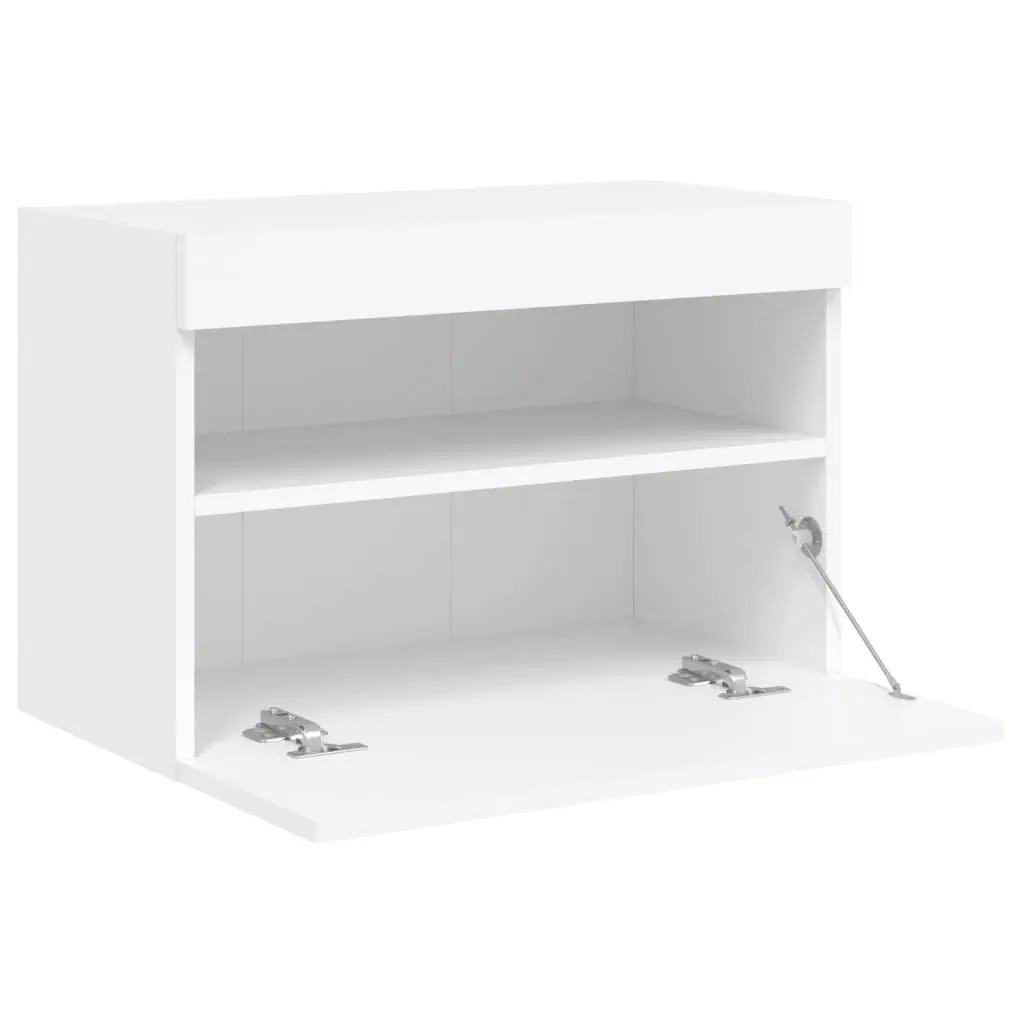 Floating TV Cabinet in White with LED Lights