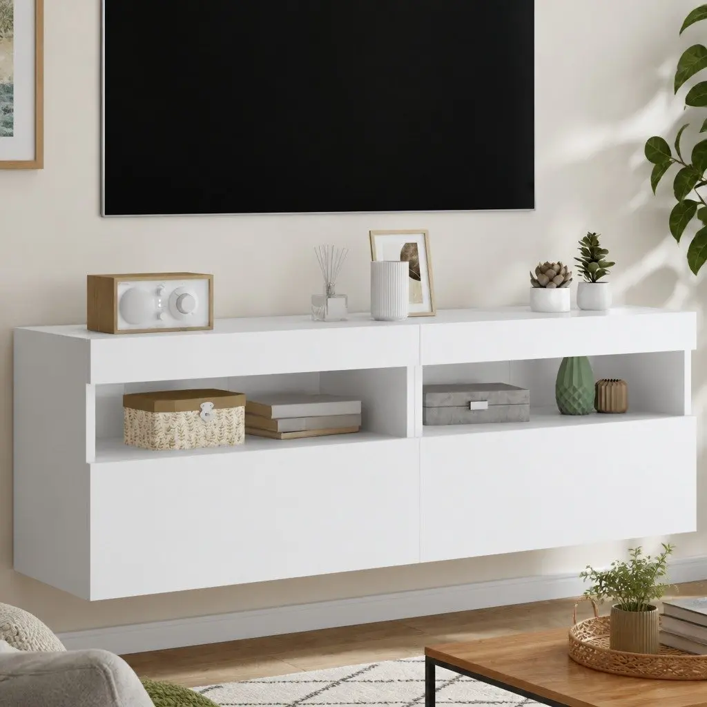 TV Wall Cabinet RGB LED Lights Storage Unit 60x30x40cm White
