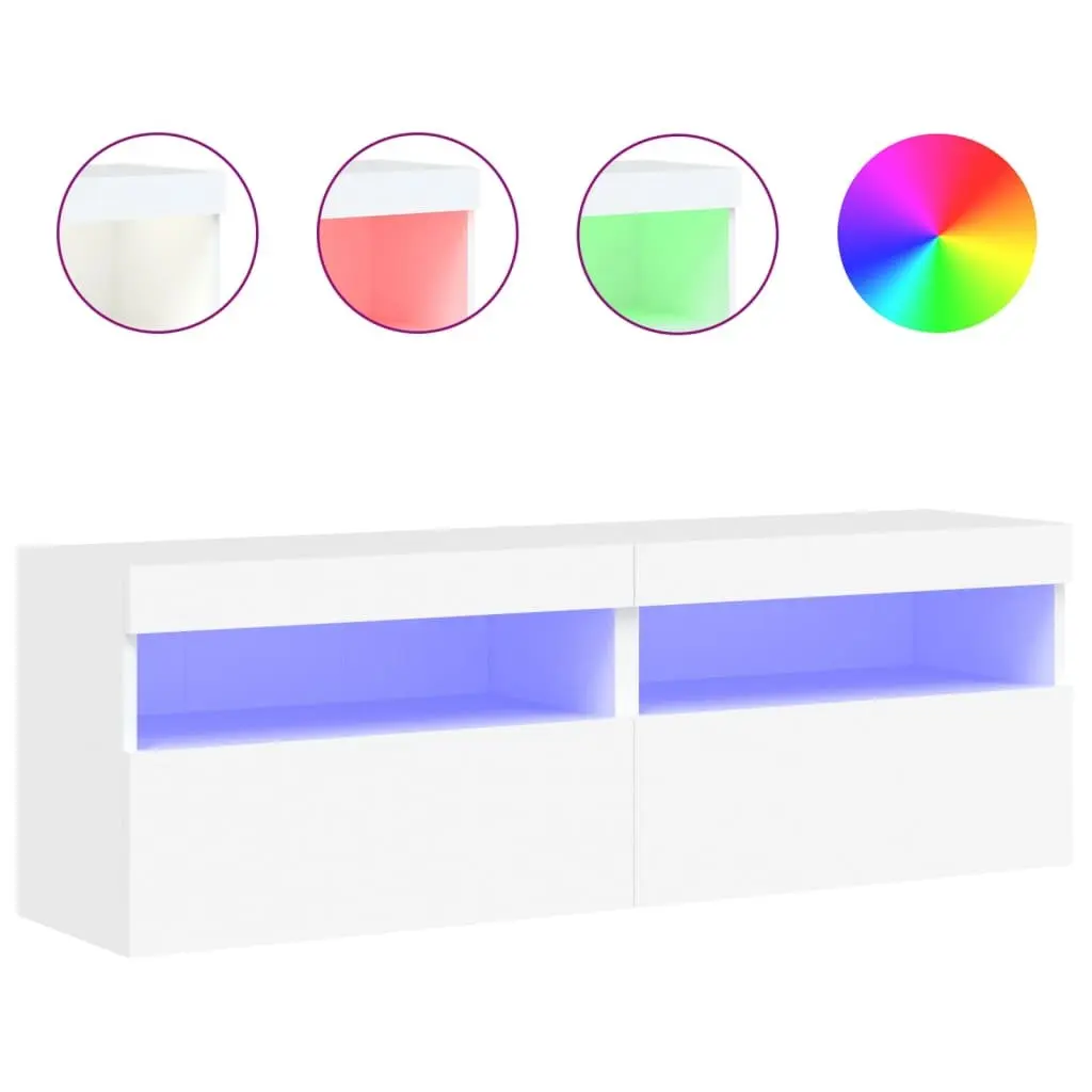 TV Wall Cabinet RGB LED Lights Storage Unit 60x30x40cm White