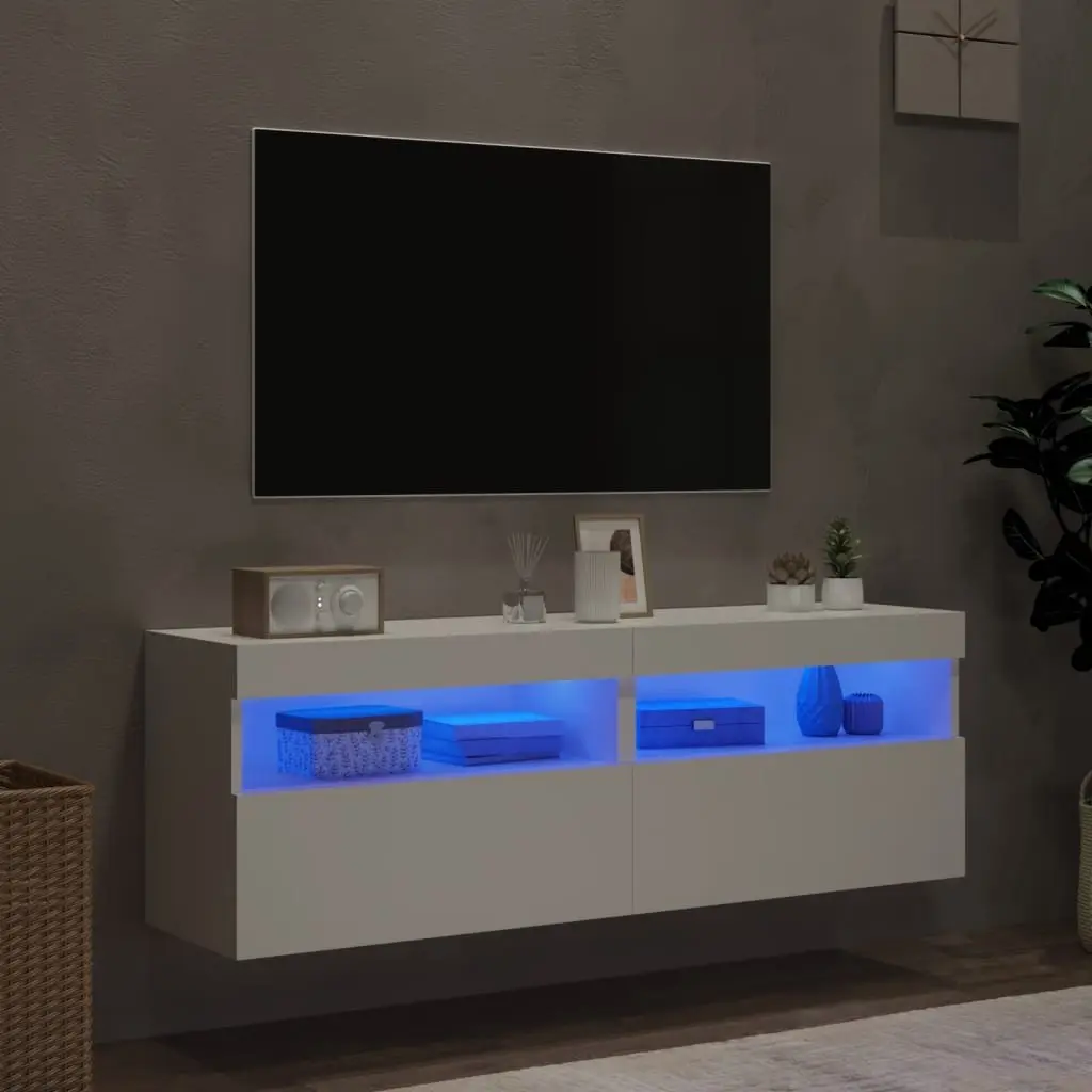 TV Wall Cabinet RGB LED Lights Storage Unit 60x30x40cm White