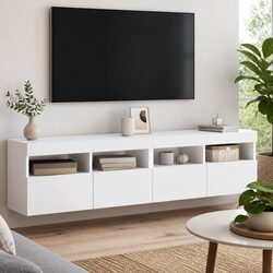 Reliable White TV Wall Cabinet with Customizable LEDs