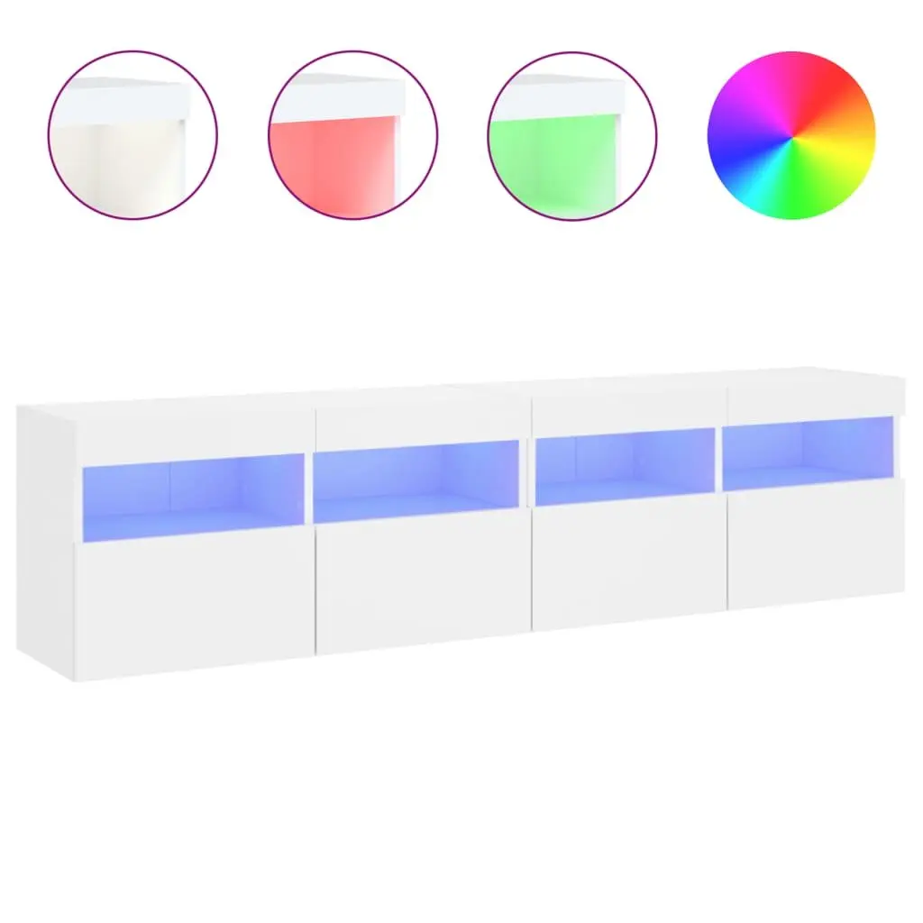TV Wall Cabinet RGB LED Lights Floating Storage Unit White 80x30x40cm 2 Piece